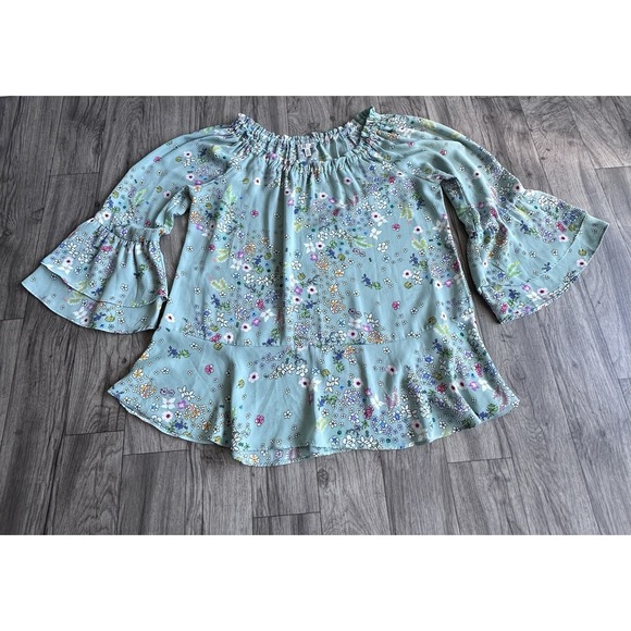 Spense Floral Blouse – Women's Size M – Mint Green Boho Top - Picture 4 of 12